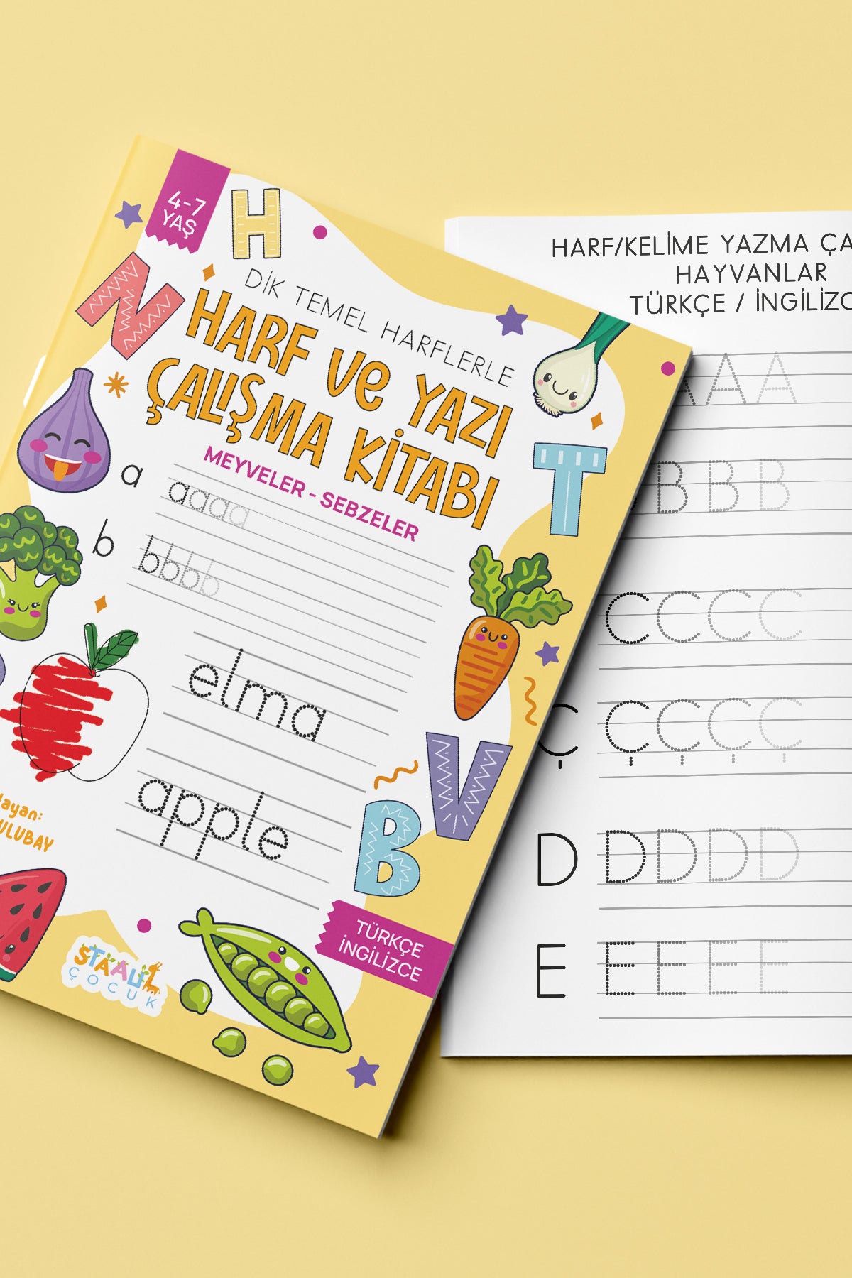 Harf ve Yazı Çalışma Kitabı - Meyveler / Sebzeler (Boyama ve Aktivite Kitabı)