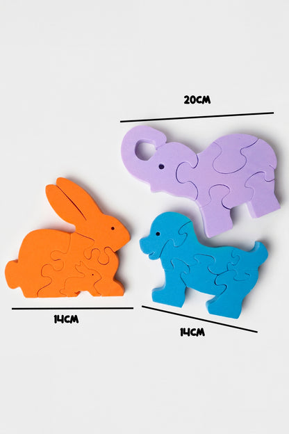 Hayvan Dostlar Puzzle Seti – Tavşan, Fil, Köpek Figürlü Renkli Eğitici Çocuk Puzzle Oyuncağı 3+ Yaş