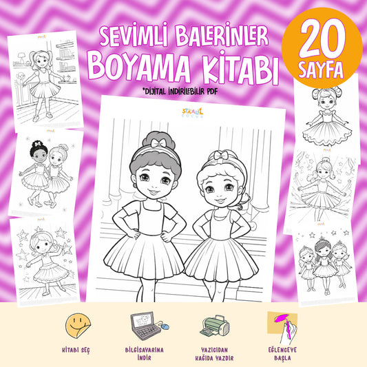 Sevimli Balerinler Boyama Kitabı - Dijital İndirilebilir Kitap (PDF)