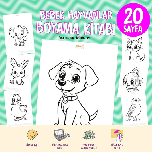 Bebek Hayvanlar Boyama Kitabı - Dijital İndirilebilir Kitap (PDF)