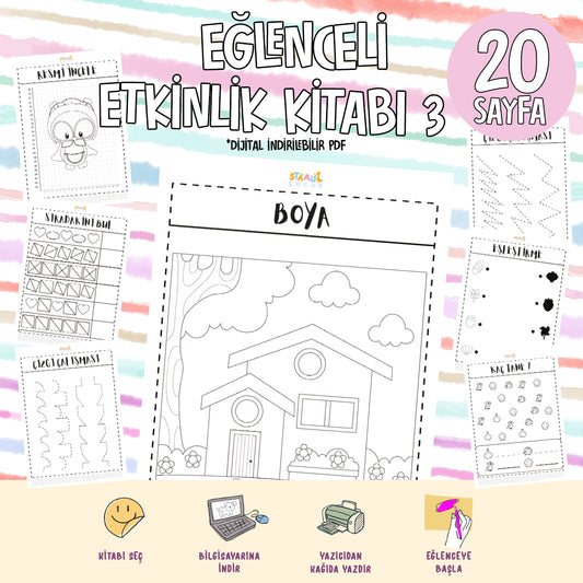 Eğlenceli Etkinlik ve Boyama Kitabı 3 - Dijital İndirilebilir Kitap (PDF)