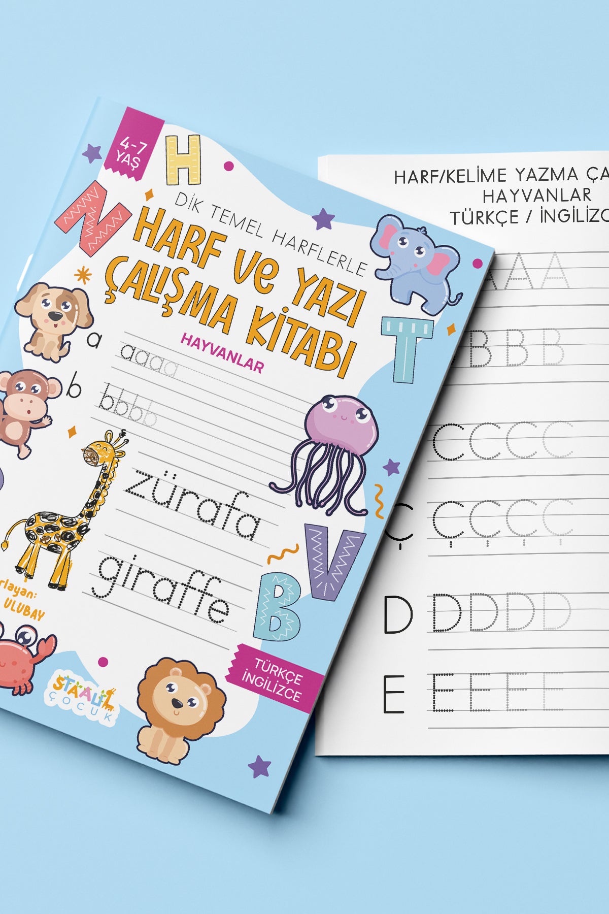 Harf ve Yazı Çalışma Kitabı - Hayvanlar (Boyama ve Aktivite Kitabı)