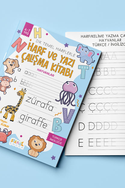 Harf ve Yazı Çalışma Kitabı - Hayvanlar (Boyama ve Aktivite Kitabı)