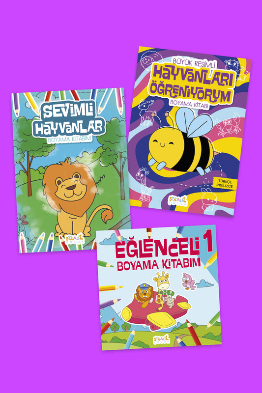 Hayvanları Öğrenelim - Boyama Kitapları Seti (3 Kitap)