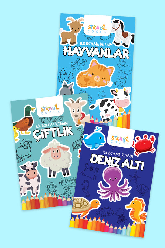 İlk Boyama Kitabım - Eğlenceli Boyama Seti 6 - Hayvanlar / Çiftlik / Deniz Altı