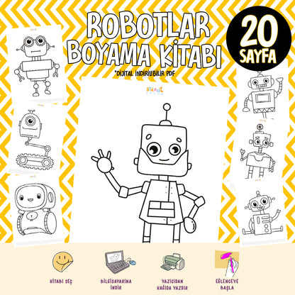 Robotlar Boyama Kitabı - Dijital İndirilebilir Kitap (PDF)