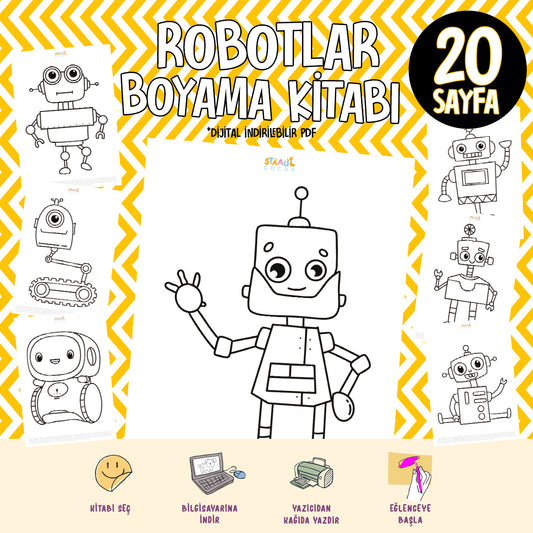 Robotlar Boyama Kitabı - Dijital İndirilebilir Kitap (PDF)