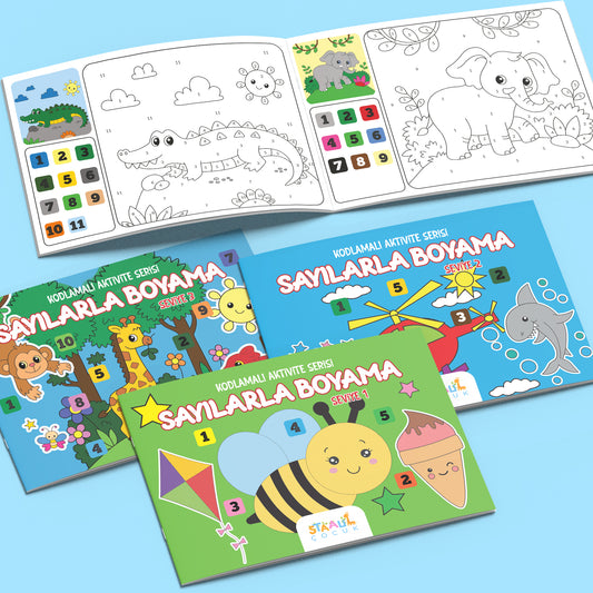 Kodlamalı Aktivite Serisi - Sayılarla Boyama Kitabı - 3'lü Set - Seviye 1-2-3 (3 Kitap)