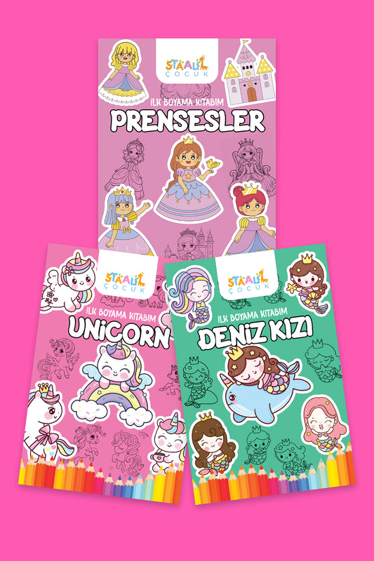 İlk Boyama Kitabım - Eğlenceli Boyama Seti 4 - Unicorn / Prensesler / Deniz Kızı