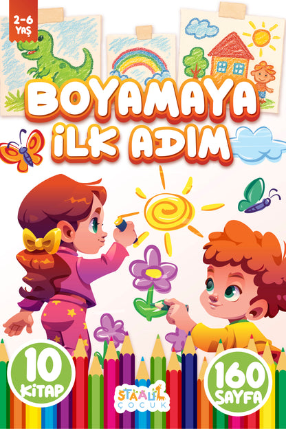Boyamaya İlk Adım 2-6 Yaş - Okul Öncesi Boyama Kitabı Seti - 10 Kitap - 160 Sayfa