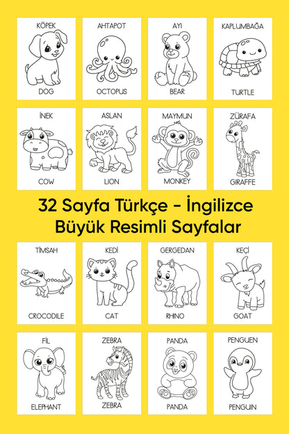 Hayvanları Öğreniyorum - Büyük Resimli Boyama Kitabı