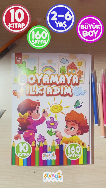 Boyamaya İlk Adım 2-6 Yaş - Okul Öncesi Boyama Kitabı Seti - 10 Kitap - 160 Sayfa